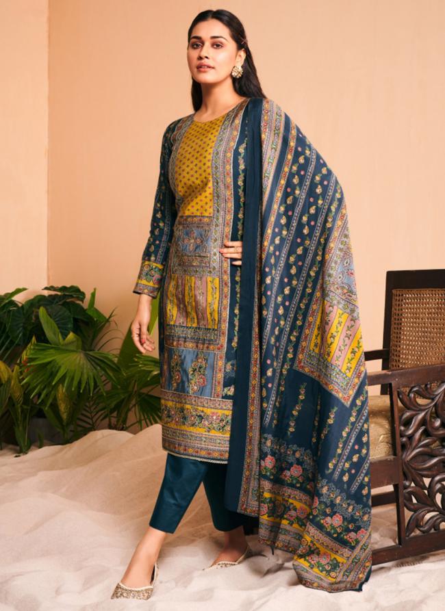 Viscose Muslin Yellow Festival Wear Embroidery Work Straight Suit